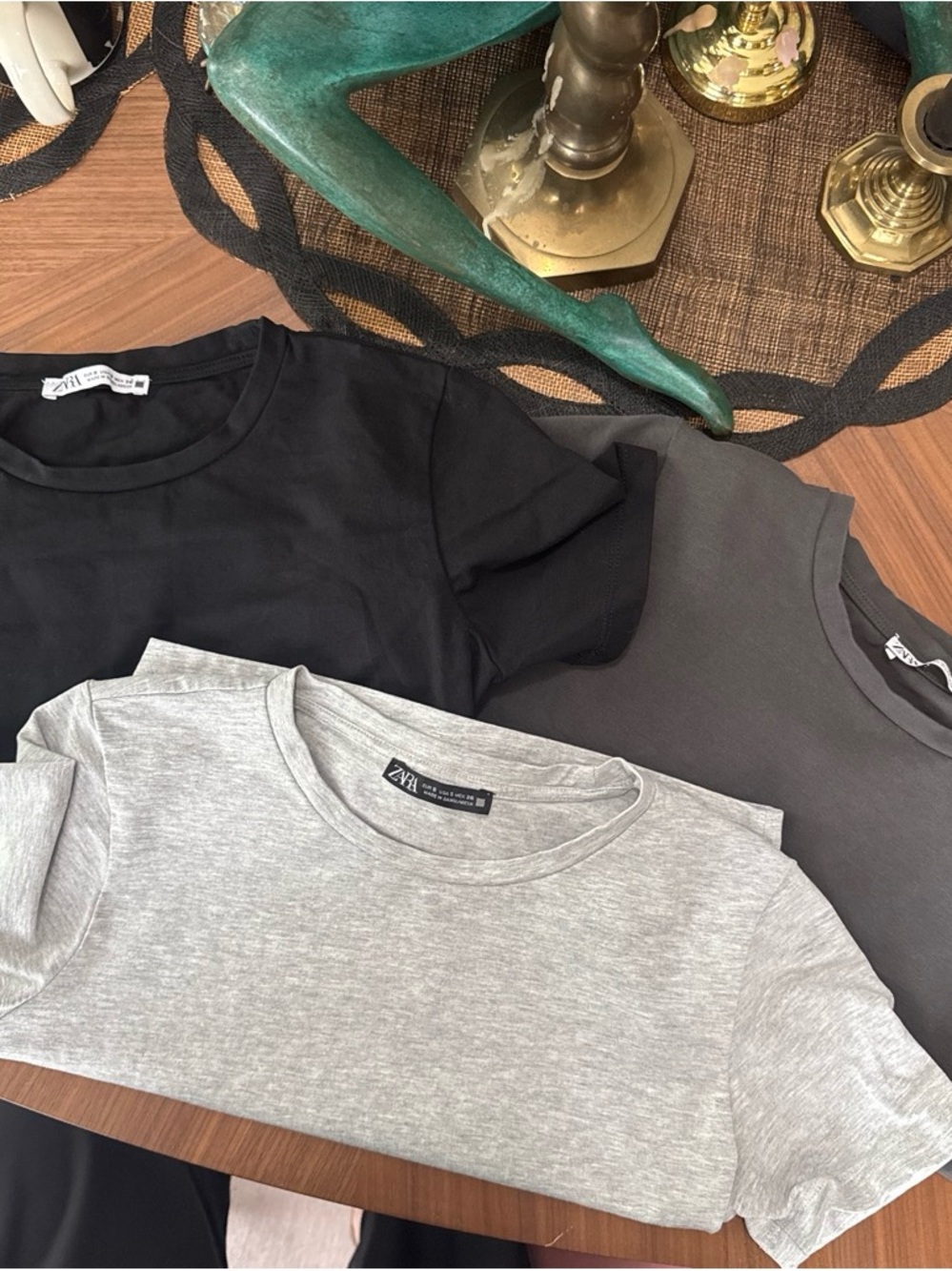 Zara Croptop Crew Neck T-Shirt bundle - Gray, Black, Charcoal